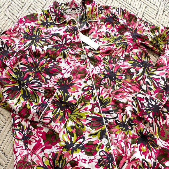 NWT Trina Turk Womens 100% Cotton Pajama PJ Top Floral Button Up Collared Comfy - Picture 7 of 10